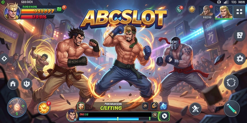 Tampilan gameplay ABCSLOT yang penuh aksi dalam pertarungan Fighting.