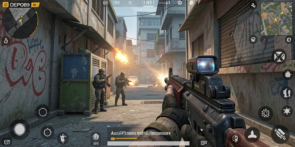 Screenshot DEPO89 menampilkan aksi intens dalam pertempuran FPS.