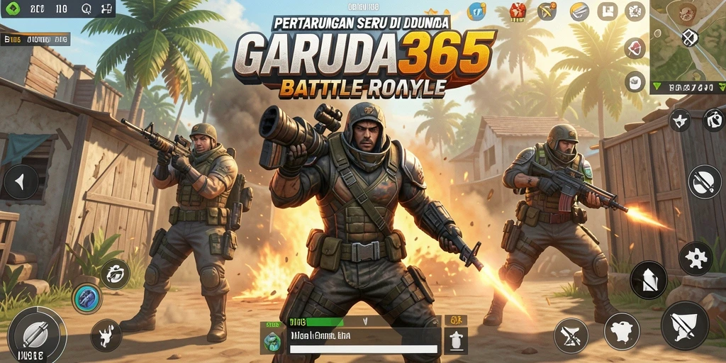 Screenshot GARUDA365 menampilkan aksi seru dalam pertarungan Battle Royale.