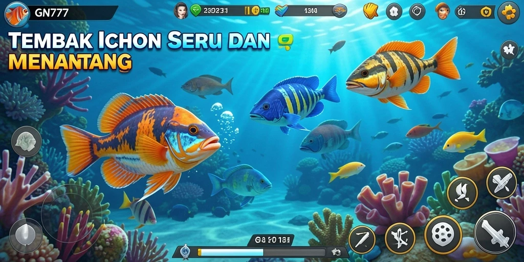 Tampilan gameplay seru GN777 saat menembak ikan.