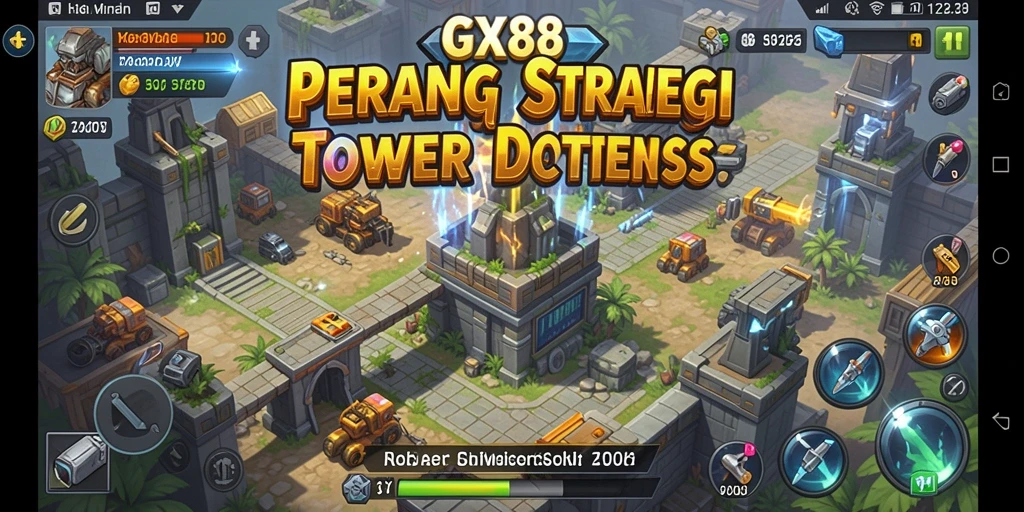 Screenshot gameplay GX88 menampilkan aksi seru Tower Defense.