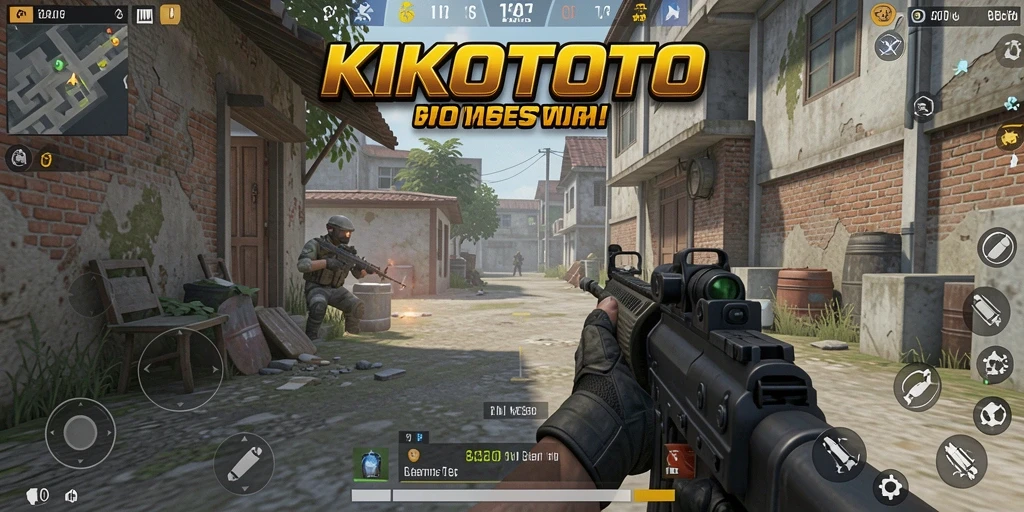 Gameplay mendebarkan di KIKOTOTO yang menampilkan aksi tembak-menembak.