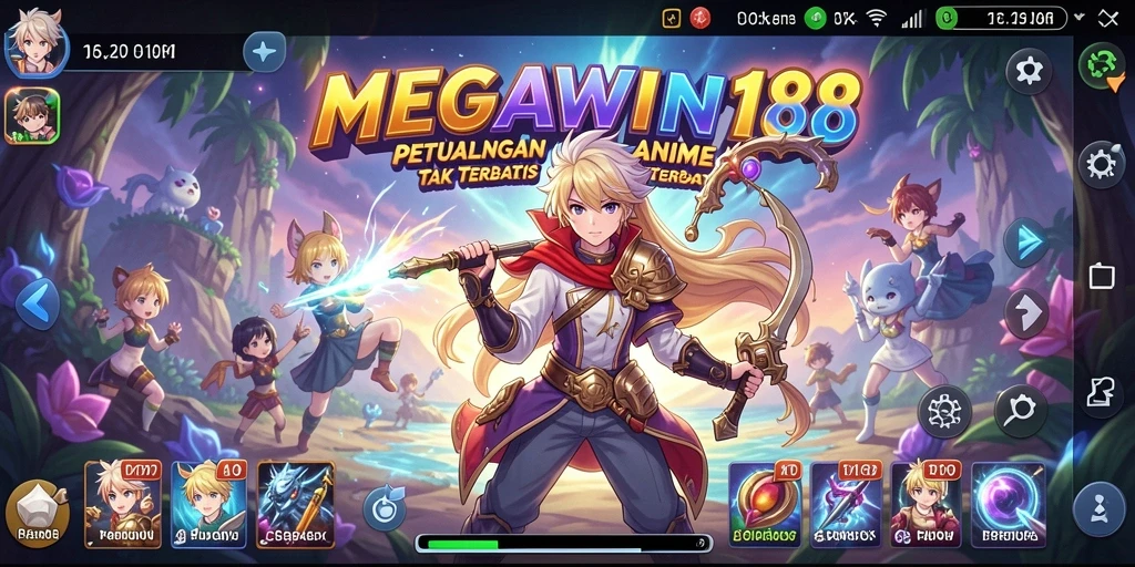 Tampilan utama gameplay MEGAWIN188 dengan karakter Anime dinamis.