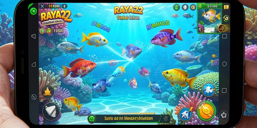 Screenshot gameplay RAYA22 menampilkan aksi seru menembak ikan.