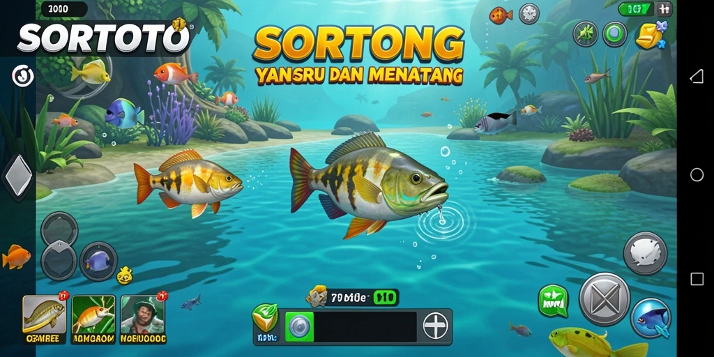 Gameplay SORTOTO dengan pemancingan ikan yang seru dan menantang.