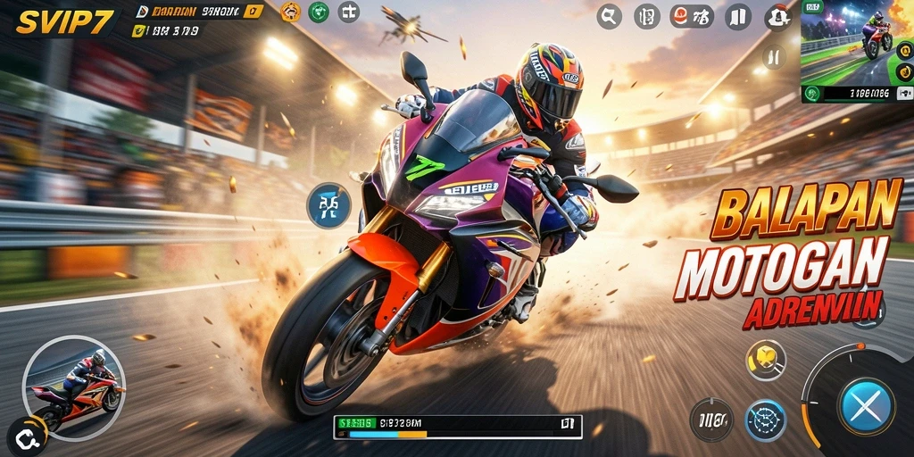 Tampilan gameplay nyata dari balapan motor yang mendebarkan.